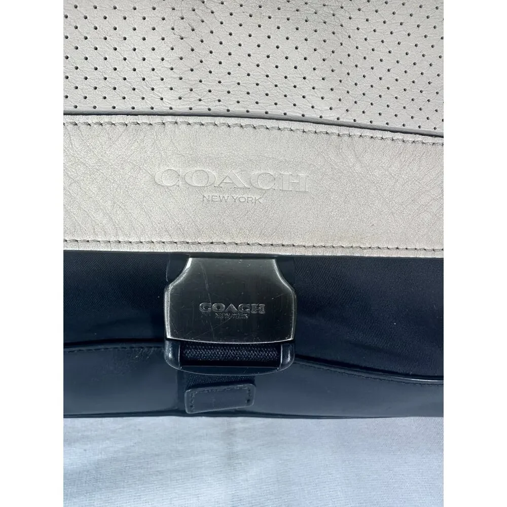 Coach Bike Bag Off White Leather & Black Nylon Messenger Bag Adj. Strap F71968